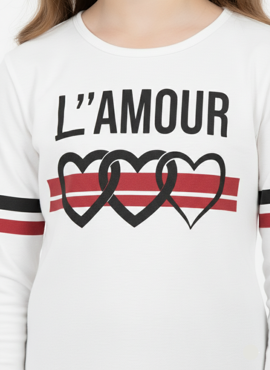 Girls White Long Sleeve Graphic T-Shirt - GT-03