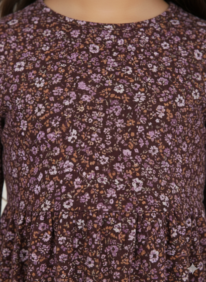 Girls Floral Printed Midi Dress – Long Sleeve Casual Frock - GT-23