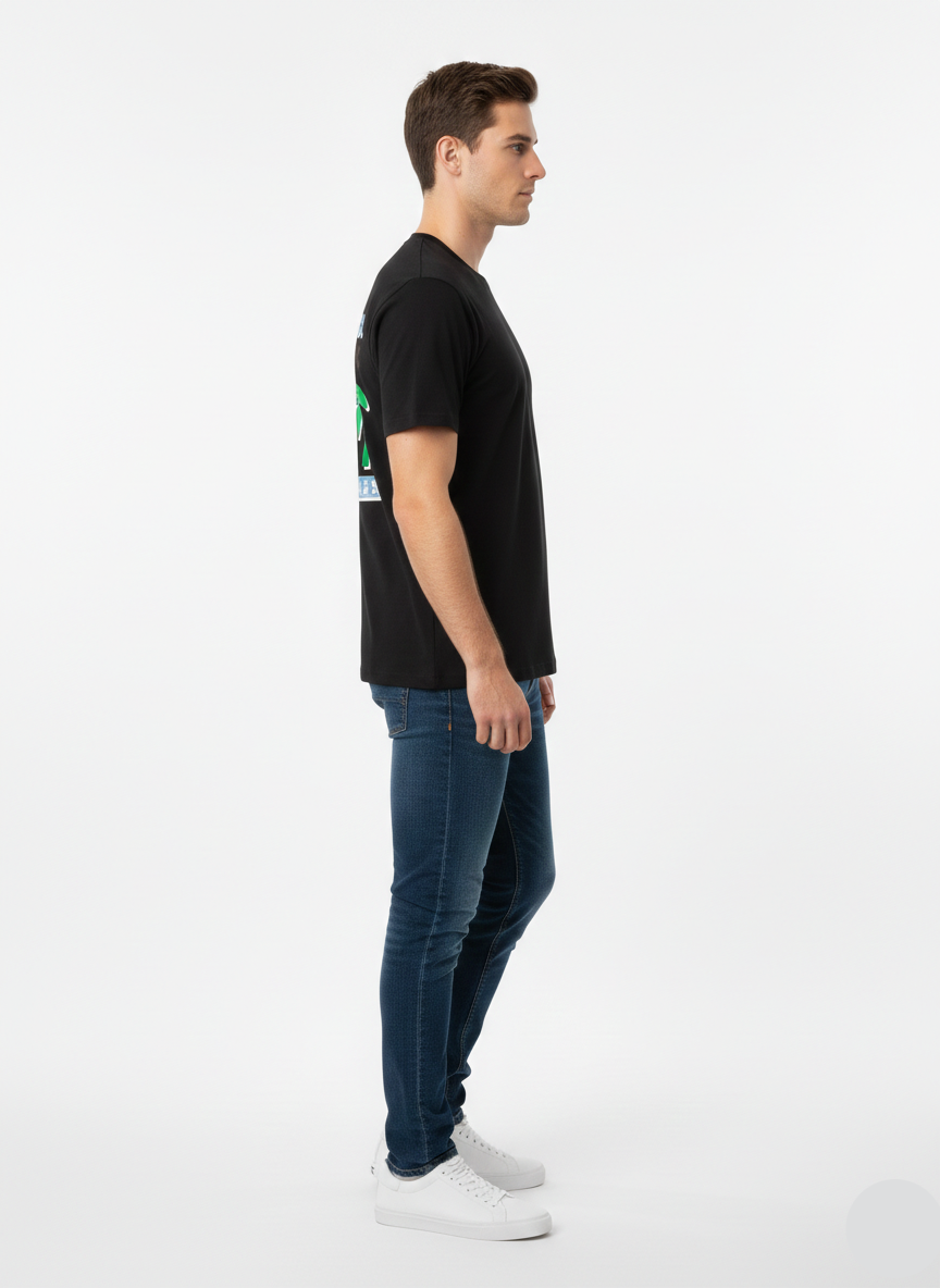 Men’s Island Theme Printed Black T-Shirt – Slim Fit MT- 21