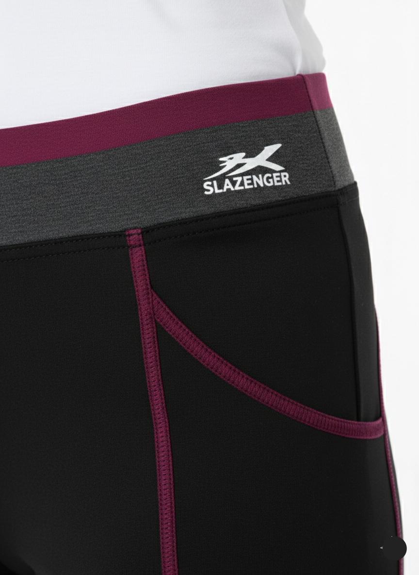 Women’s Black Capri Active Leggings with Contrast Stitching (Slazenger Brand) W-14