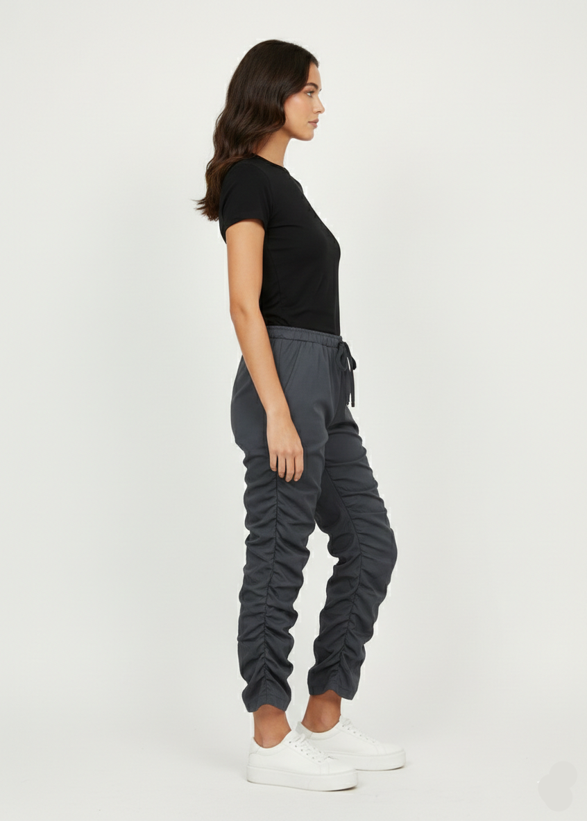 Women’s Dark Grey Ruched Jogger Trousers with Elastic Waist (Pretty Little Thing Brand) W-7
