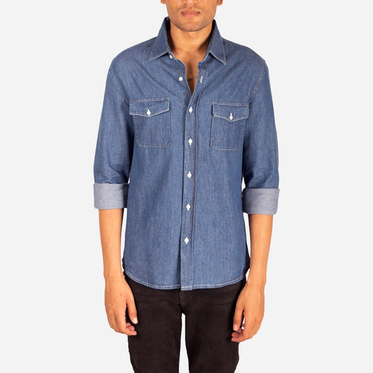 Mango Men's Shirt Denim Blue