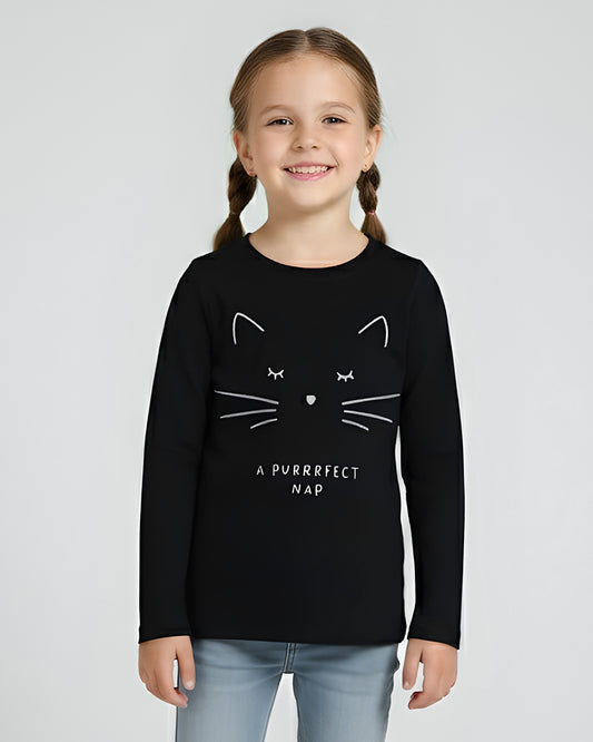 Kids Girl Full Sleeve T-shirt  (Reserved Brand)