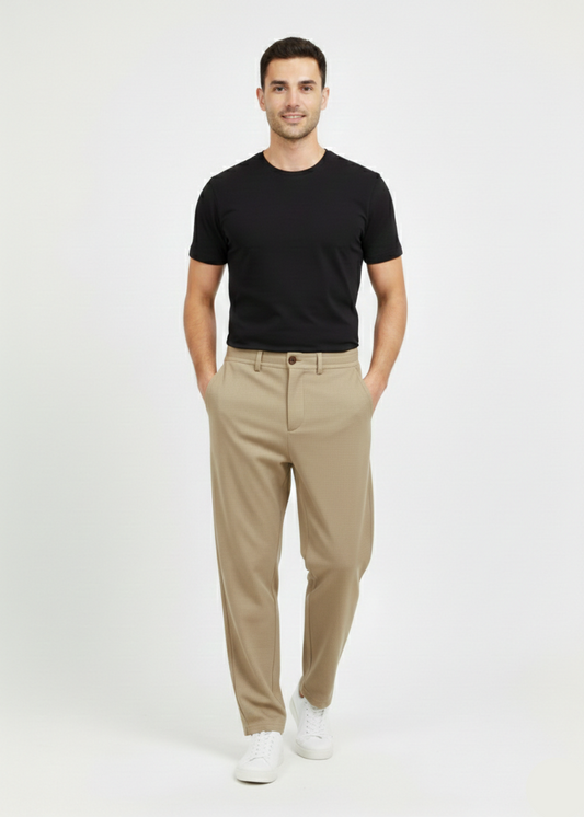 Men's Beige Regular Fit Trousers MTR-09