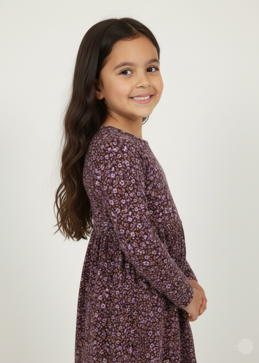 Girls Floral Printed Midi Dress – Long Sleeve Casual Frock - GT-23