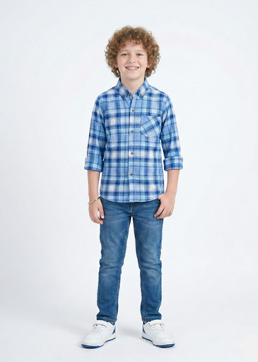Boys Blue Checkered Casual Shirt  BS-08