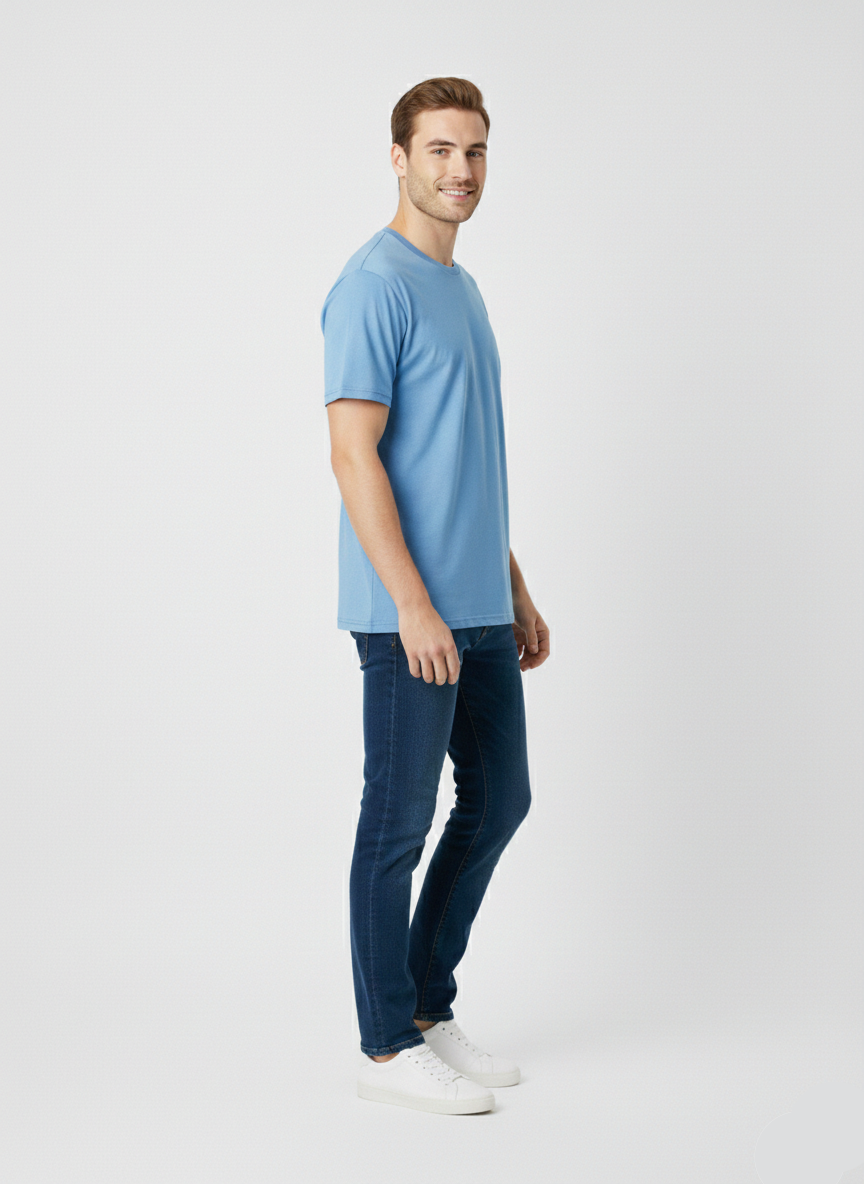 Classic Men’s Light Blue T-Shirt – Soft Cotton Casual Tee MT- 15