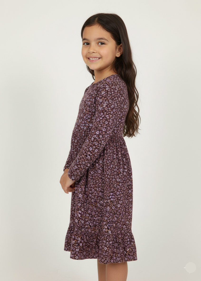 Girls Floral Printed Midi Dress – Long Sleeve Casual Frock - GT-23