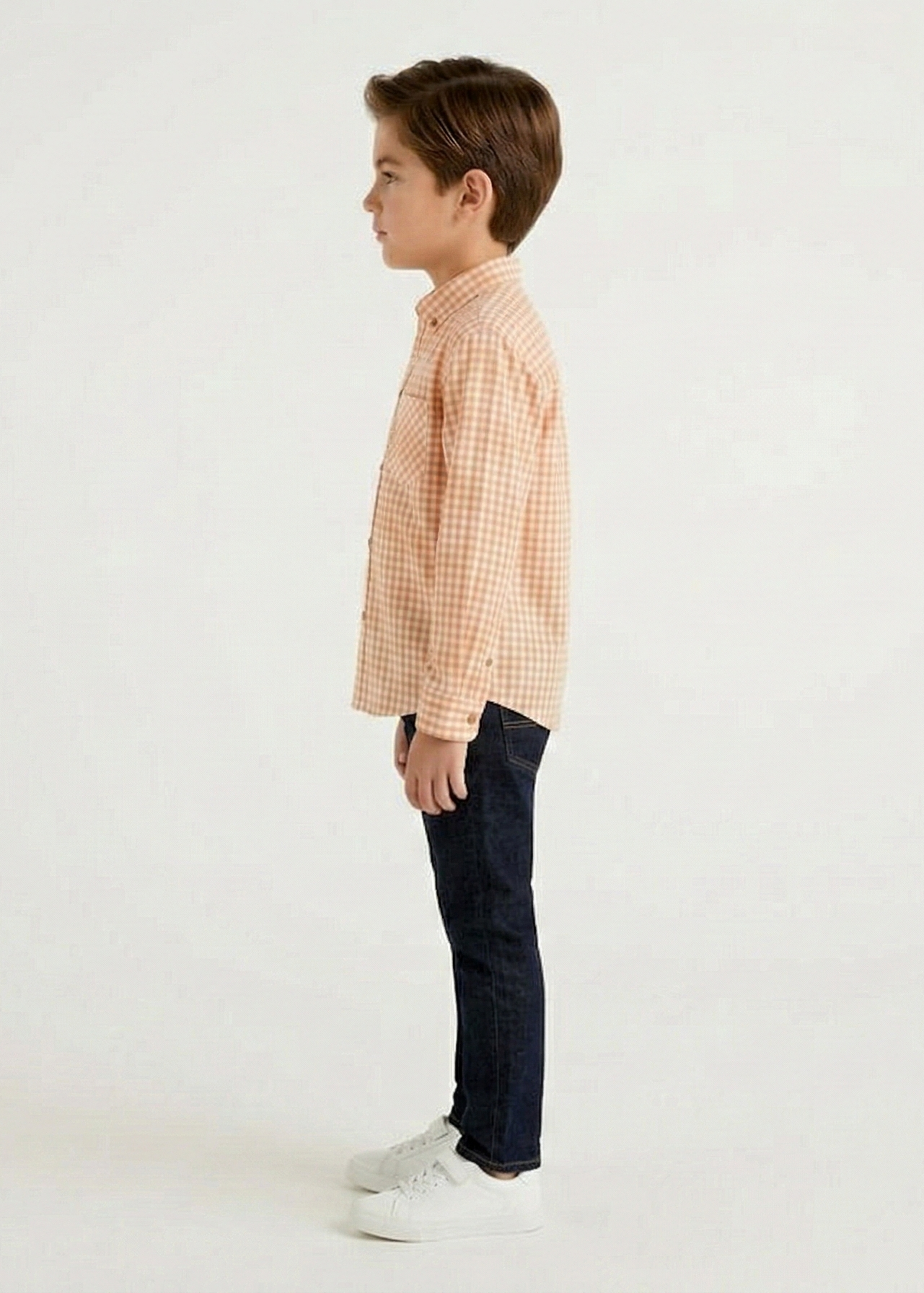 Boys' Orange & White Gingham Button-Down Shirt -  (BS-11)