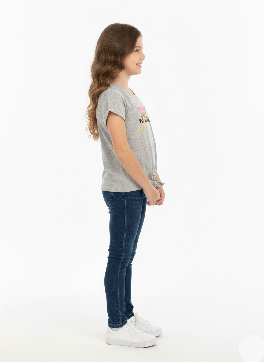 Girls Grey Juicy Printed Short Sleeve Knot Front T-Shirt - GT-15