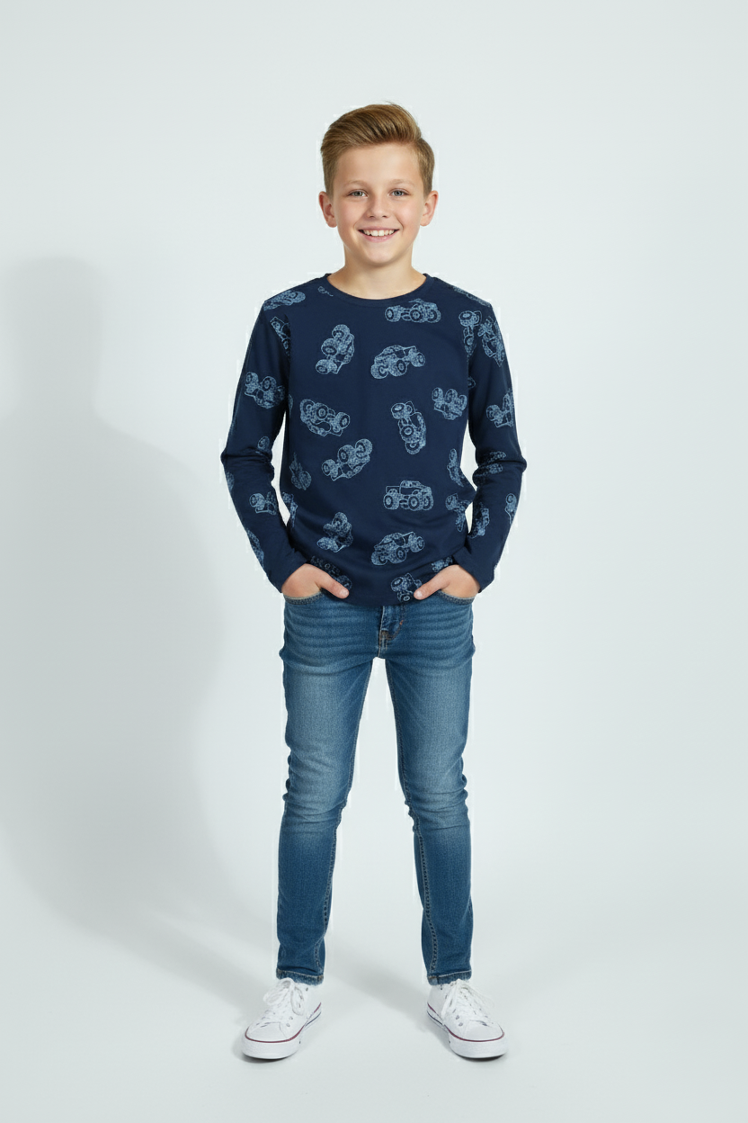Boys Full Sleeves In Navy Blue T-shirt (Sinsay Brand)