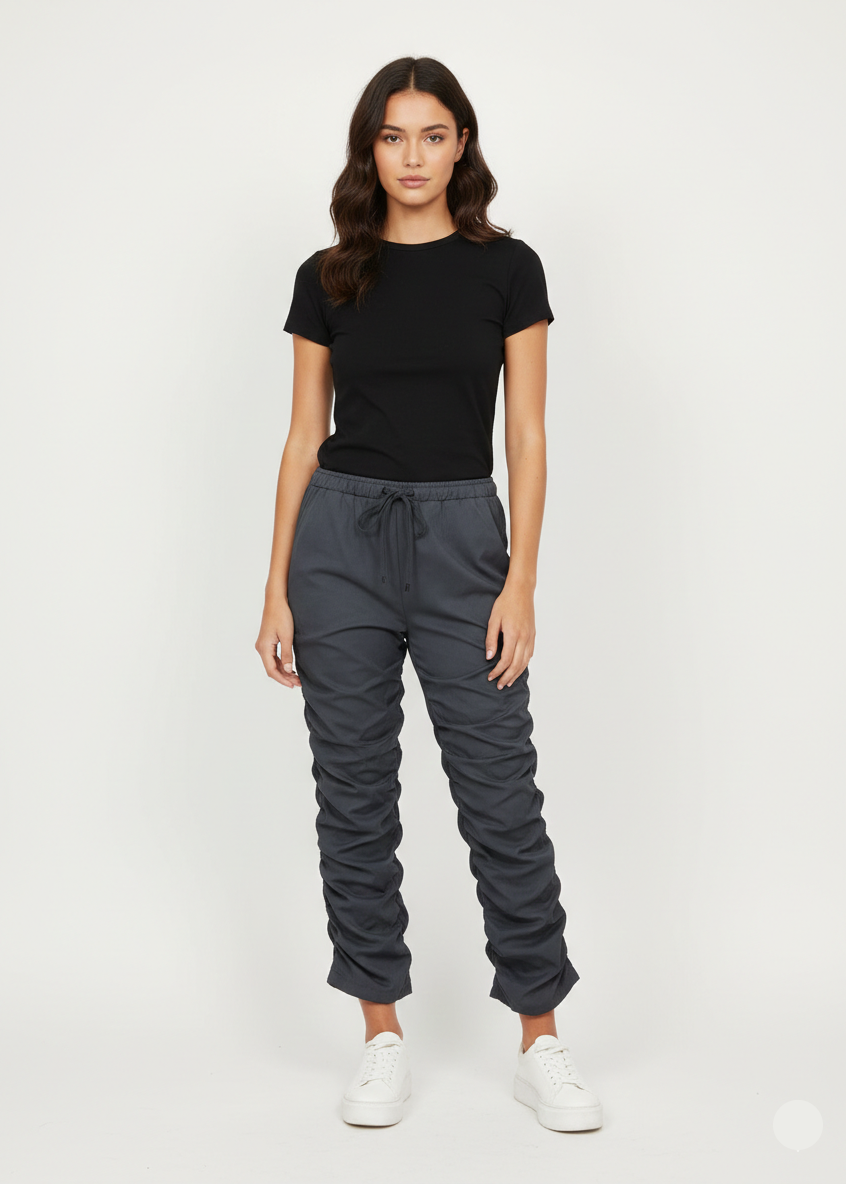 Women’s Dark Grey Ruched Jogger Trousers with Elastic Waist (Pretty Little Thing Brand) W-7