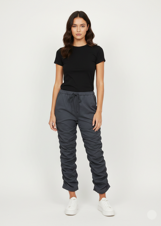 Women’s Dark Grey Ruched Jogger Trousers with Elastic Waist (Pretty Little Thing Brand) W-7
