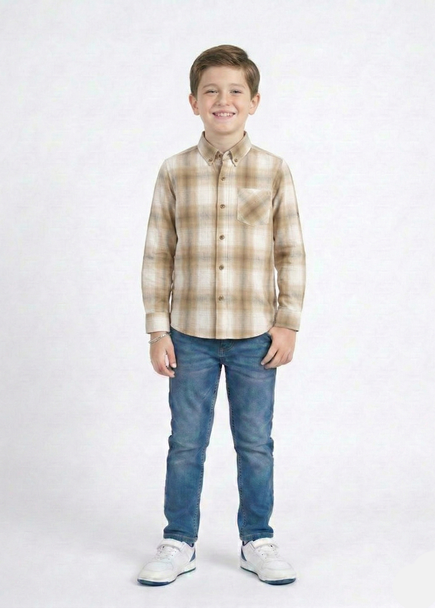 Boys Brown Plaid Flannel Button-Down Shirt -  BS-02