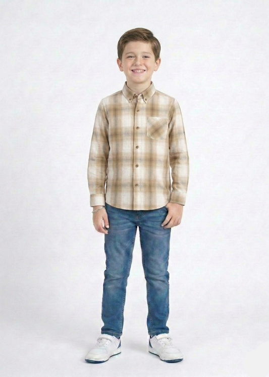 Boys Brown Plaid Flannel Button-Down Shirt -  BS-02