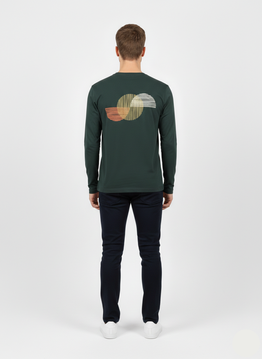 Men’s Dark Green Full Sleeve T-Shirt with Front & Back Graphic Print –  MT- 14