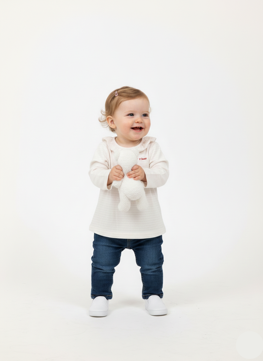 Baby Girls Beige Full Sleeves Ruffle Neck Soft Cotton Top for Everyday Comfort  GT-30