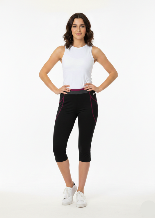 Women’s Black Capri Active Leggings with Contrast Stitching (Slazenger Brand) W-14