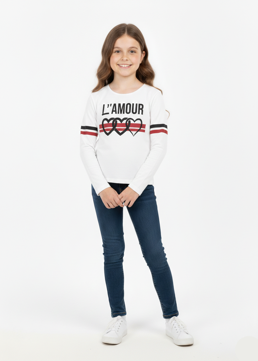 Girls White Long Sleeve Graphic T-Shirt -  GT-03