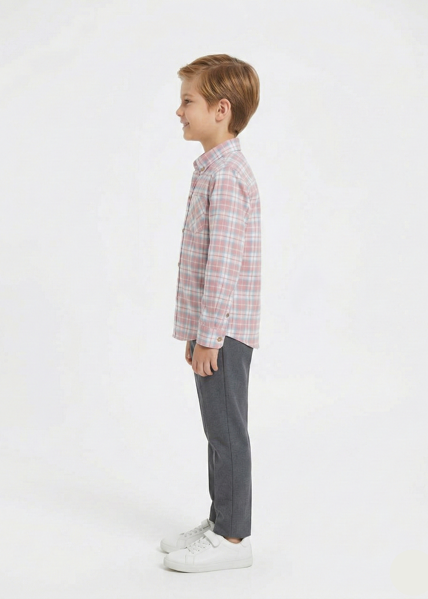 Boys' Long Sleeve Plaid Flannel Shirt  - Pink and Blue Check -  BS-07