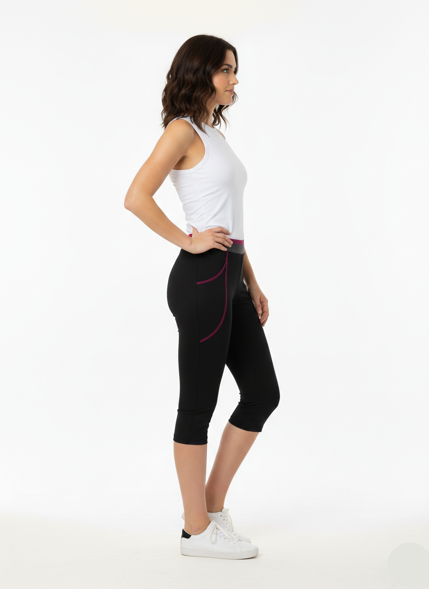 Women’s Black Capri Active Leggings with Contrast Stitching (Slazenger Brand) W-14