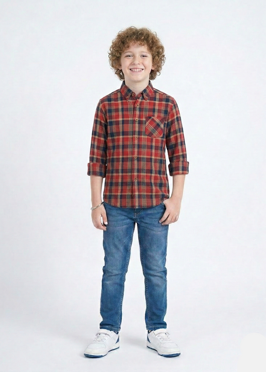 Boys Red Checkered Casual Shirt  BS-12