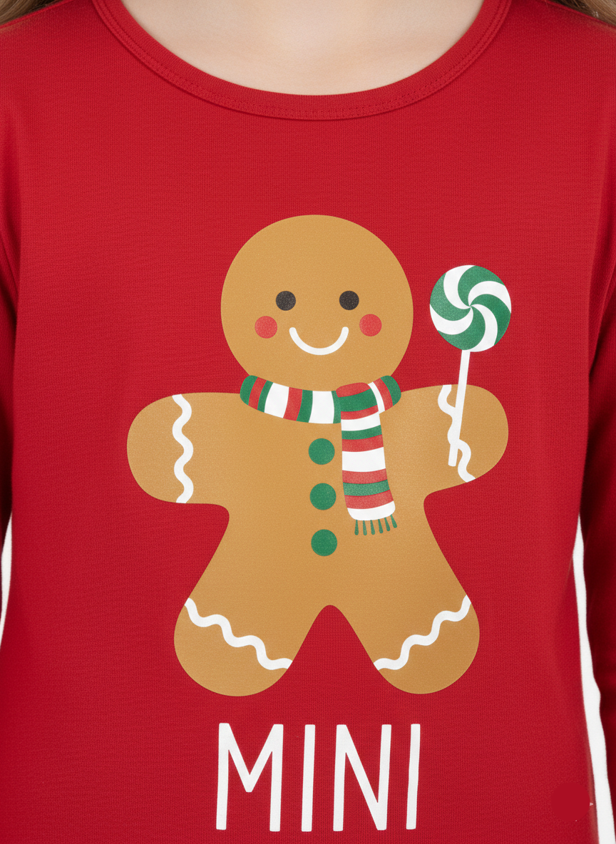 Girls Red Christmas Gingerbread Print Long Sleeve T-Shirt - GT-07
