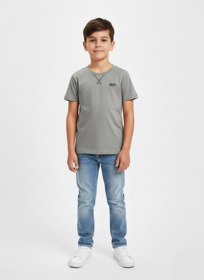 Kids Boys Half Sleeves T-shirt - Red & Light Gray - (DKNY Brand) - BT06