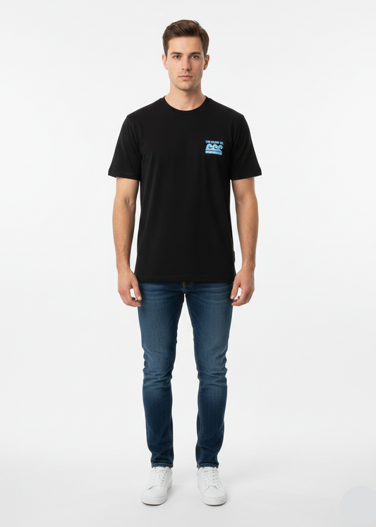 Men’s Island Theme Printed Black T-Shirt – Slim Fit MT- 21