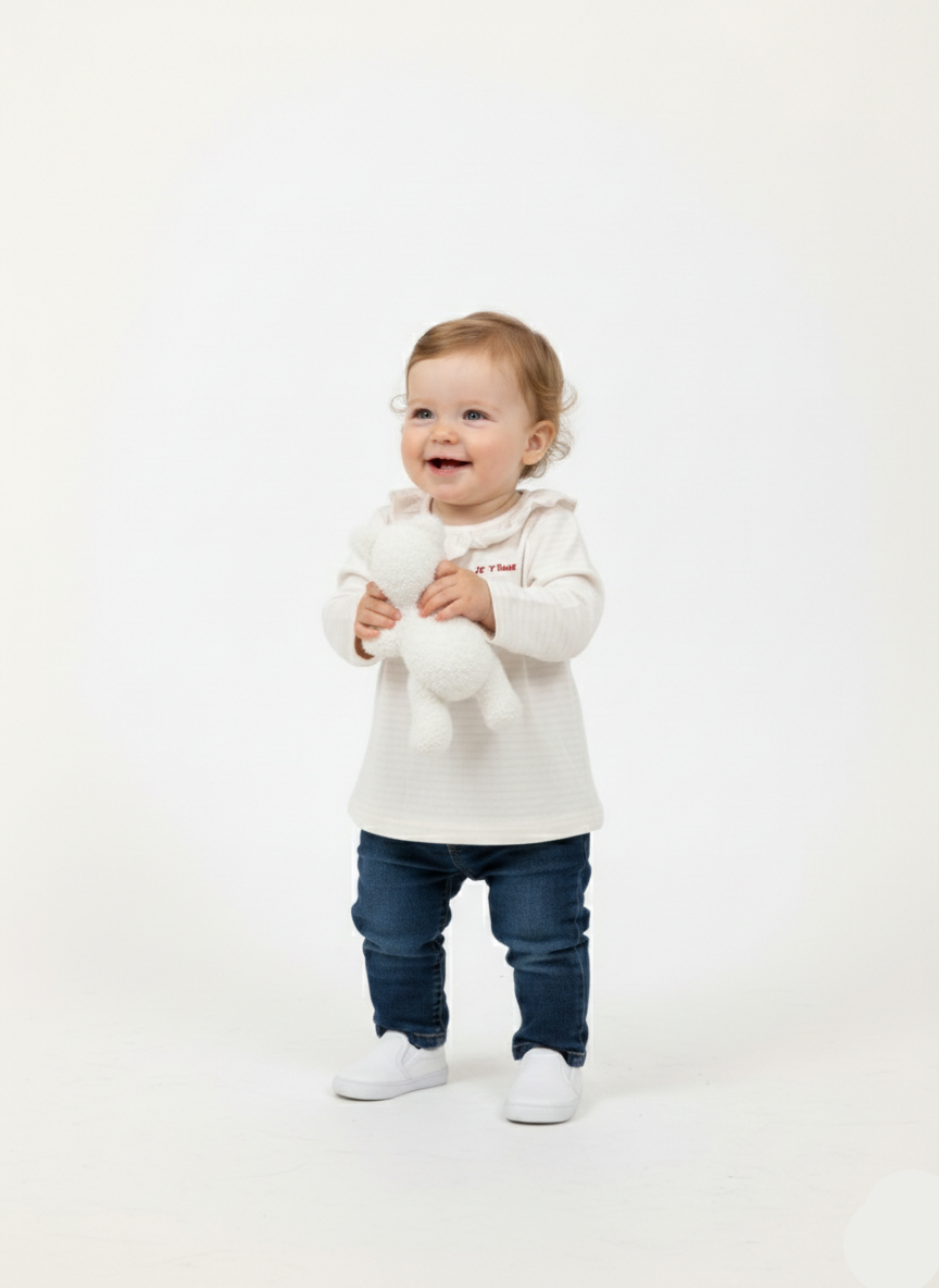 Baby Girls Beige Full Sleeves Ruffle Neck Soft Cotton Top for Everyday Comfort  GT-30