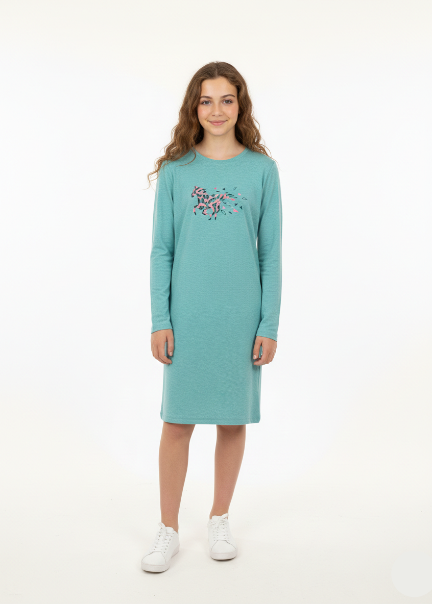 Girls Mint Green Long Sleeve Horse Graphic Top - GT-14