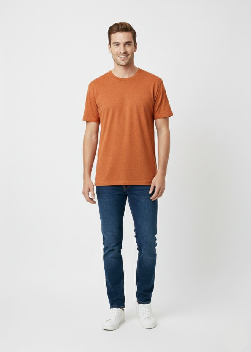 Men’s Plain Rust Orange Half Sleeve T-Shirt – Casual Cotton Tee - MT- 20