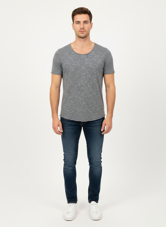 Men’s Solid Grey Cotton Summer T-Shirt – Slim Fit MT- 22