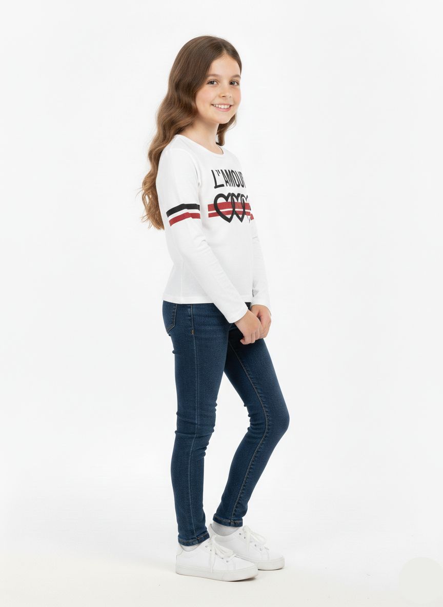 Girls White Long Sleeve Graphic T-Shirt -  GT-03