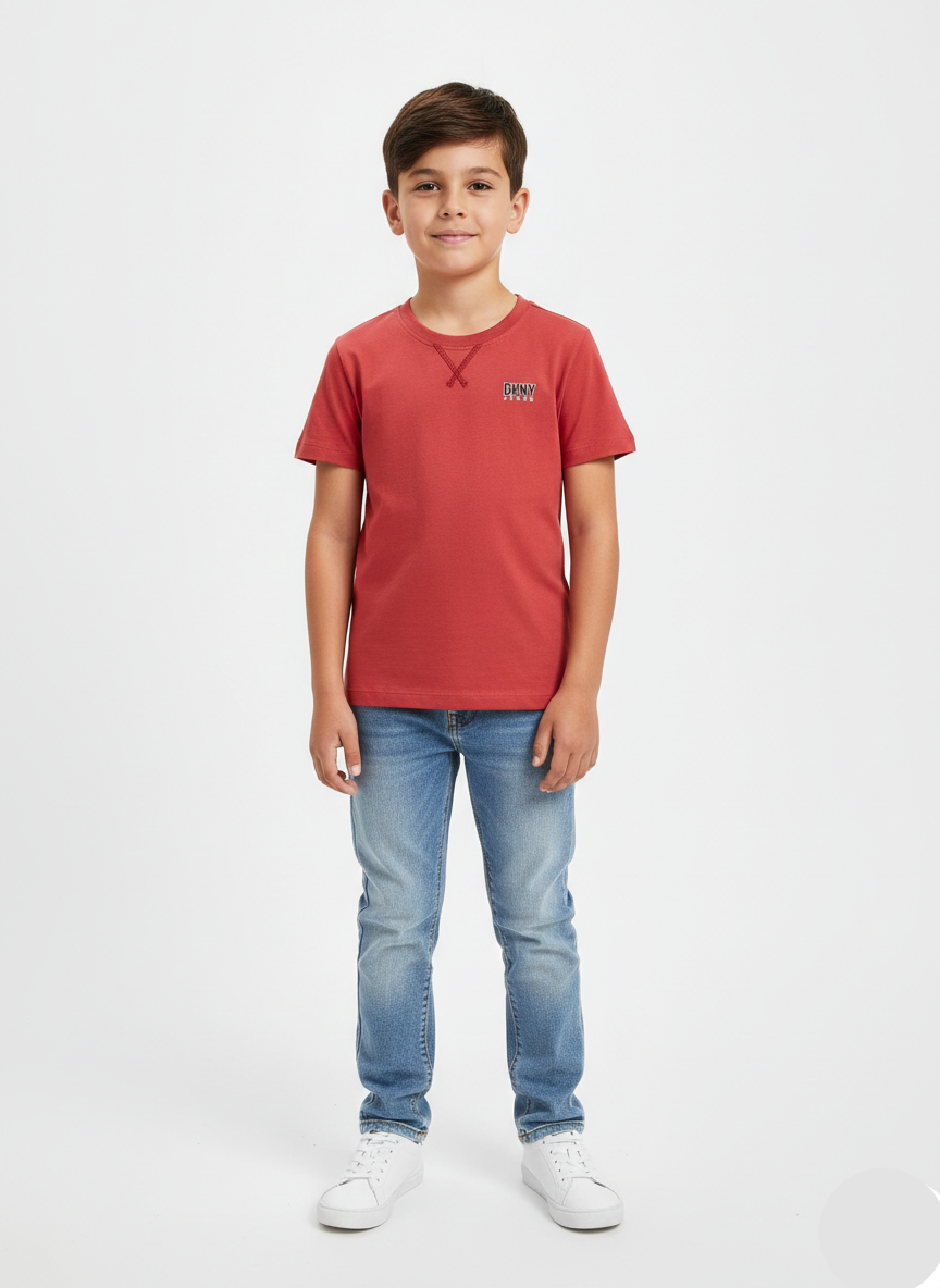 Kids Boys Half Sleeves T-shirt - Red & Light Gray - (DKNY Brand) - BT06