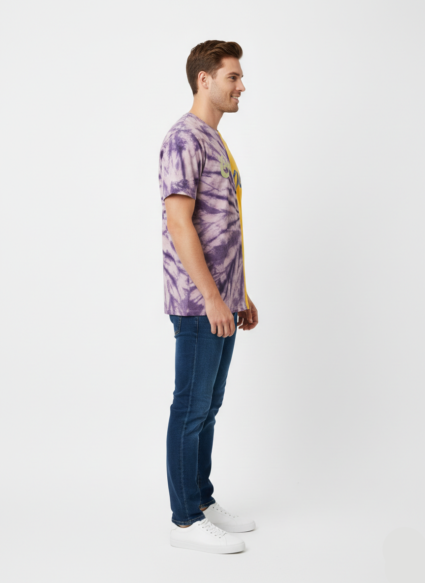 Men’s Half Sleeve Graphic T-Shirt – Yellow & Purple Tie-Dye Casual Tee - MT-08