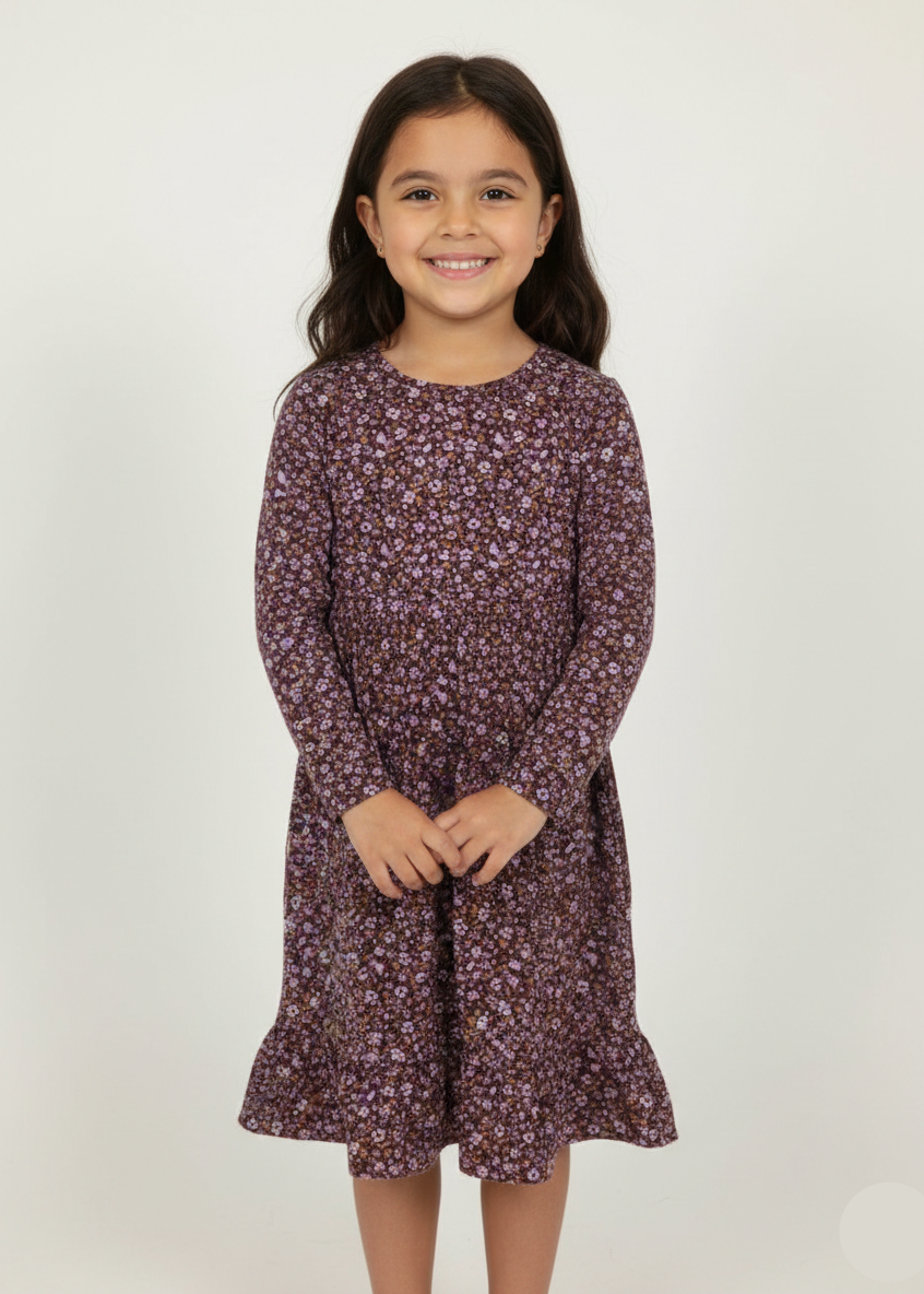 Girls Floral Printed Midi Dress – Long Sleeve Casual Frock - GT-23