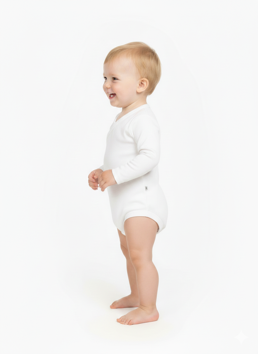 Infant White Cotton Romper – Full Sleeve Snap Button Baby Bodysuit (H&M) KR-05