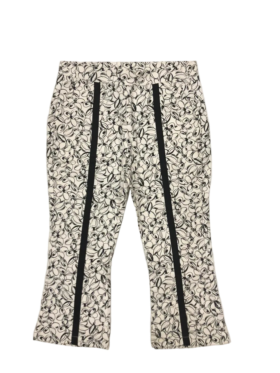 Ladies Floral Print Casual Trousers – Stylish Black & White Pants W-13