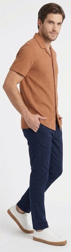 Vertical Textured Short Sleeve Cuban Collar Shirt (MS-14)