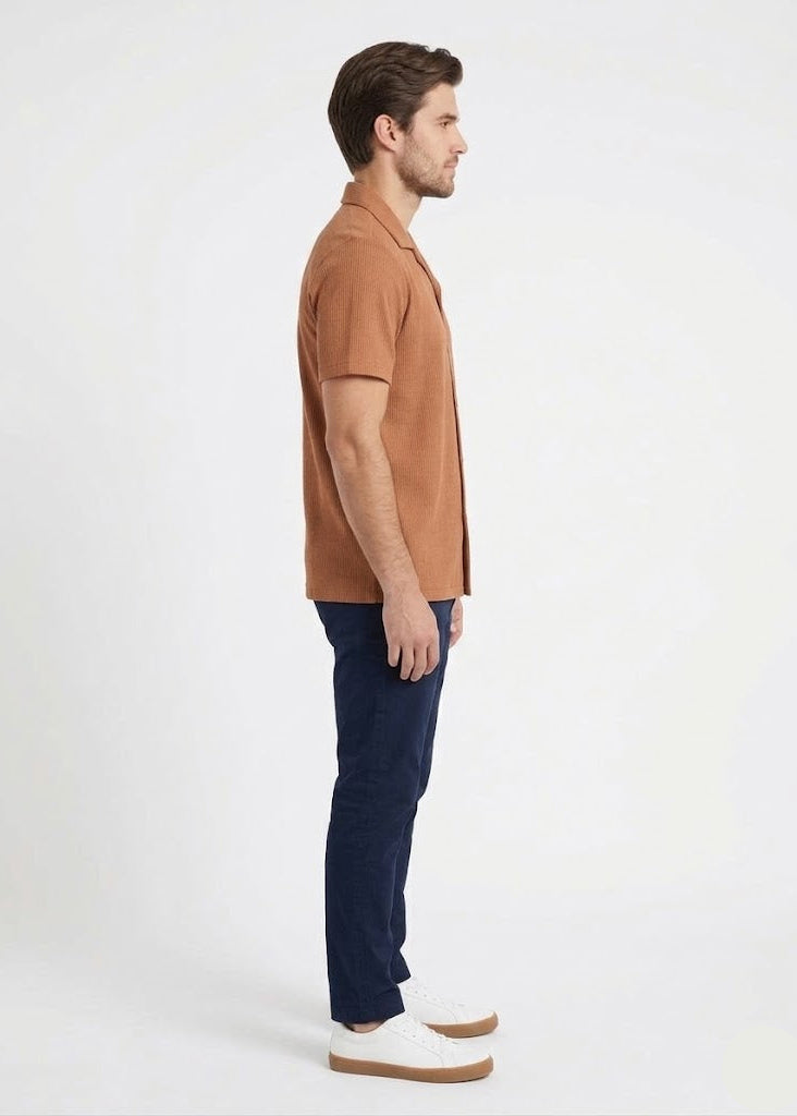 Vertical Textured Short Sleeve Cuban Collar Shirt (MS-14)